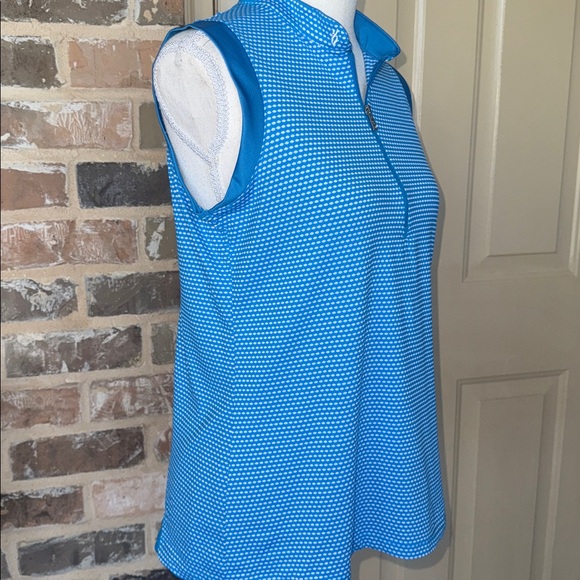 Lopez Delux Dri Blue Dots Sleeveless Golf Polo Top Rhinestone Zipper Pull Sz M - Picture 5 of 15